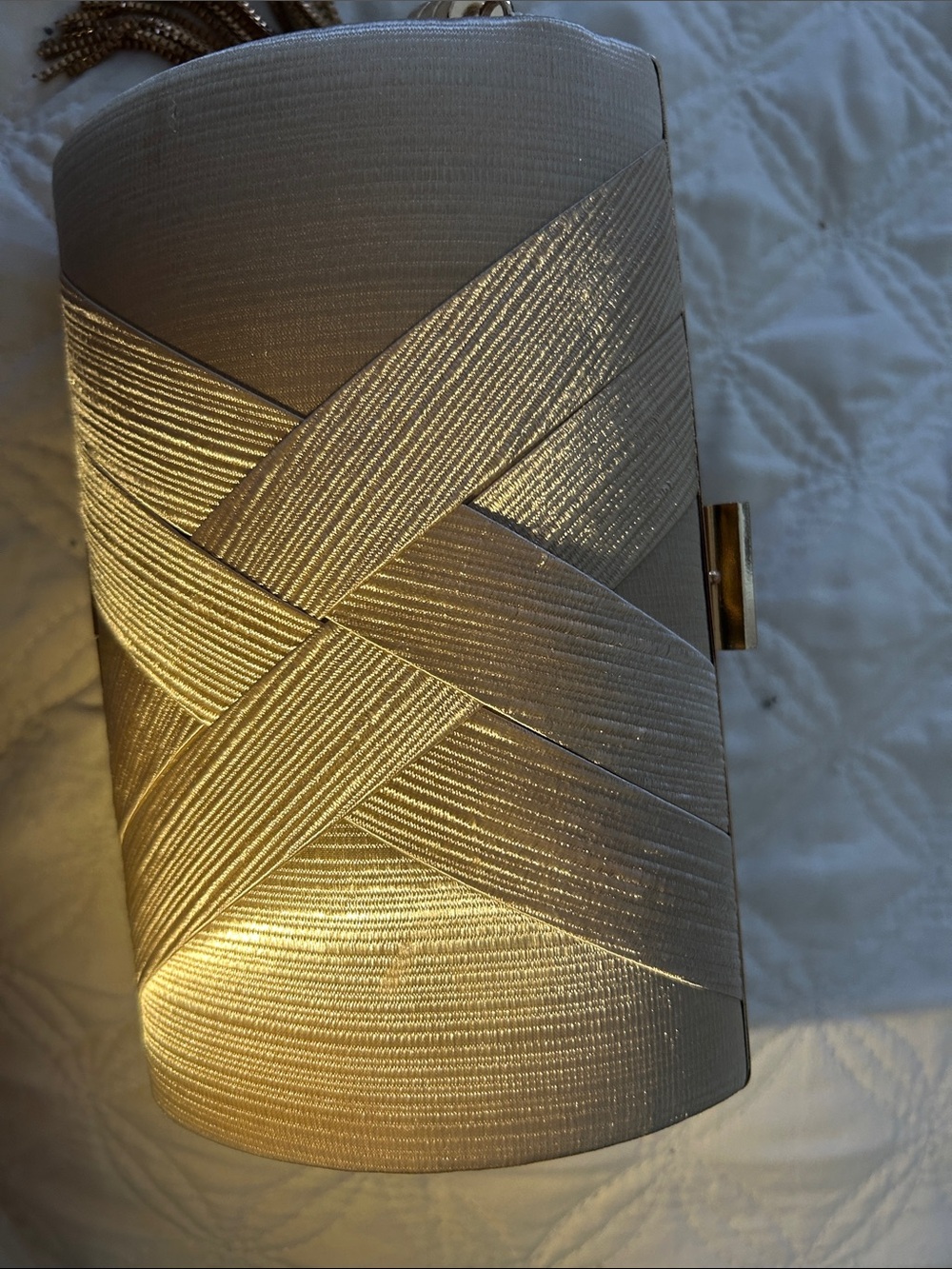 Elegant Neutral Woven Clutch - Gold Accent